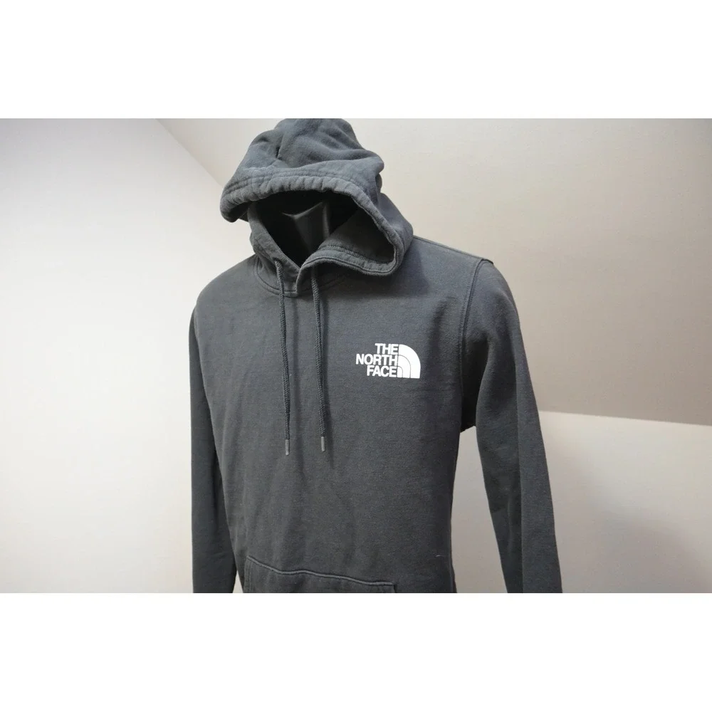 The North Face Hoodie Mens Medium Black Pullover Graphic Logo Fleece Excellent